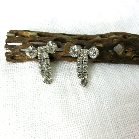 Vintage Screw Back Earrings Crystal Rhinestone Dangle Bowtie Ribbon Unmarked - Picture 8 of 12